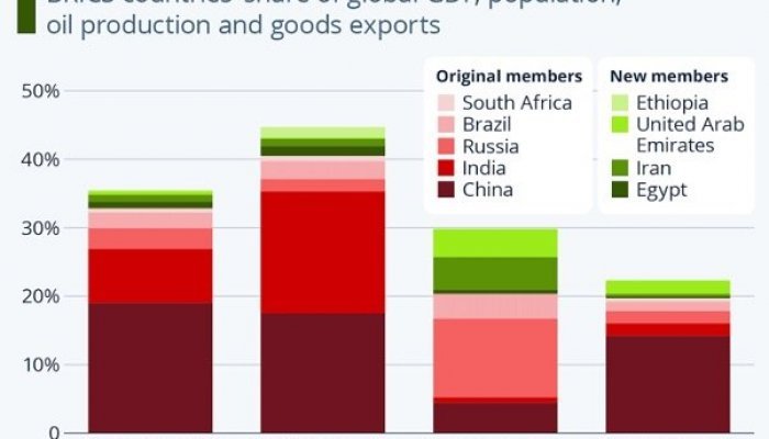 BRICS countries’ growing share of economic influence.